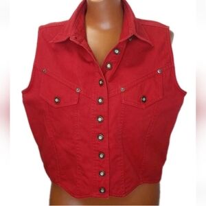 Side Saddle Western Shirt Vest Large Rockabilly Coastal Cowgirl Biker Red Denim